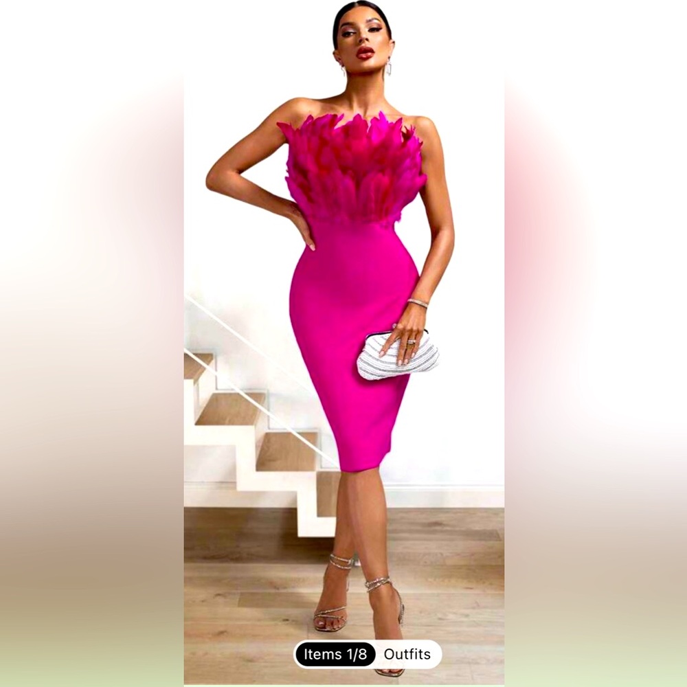 NWOT SHEIN hot pink feather strapless
